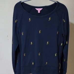 Lilly Pulitzer Navy Sweater with Gold Seahorses